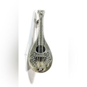 Elegant Silver Mandolin Brooch